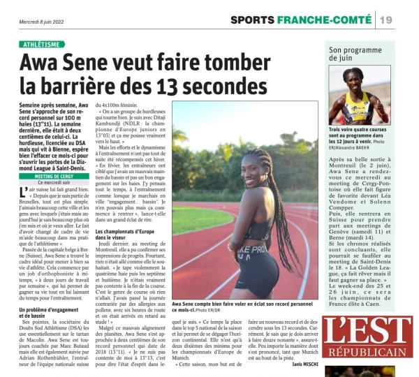 Awa Sene veut faire tomber la barrière des 13 secondes