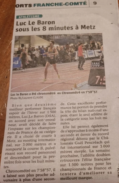 Luc Le Baron sous les 8 minutes à Matz