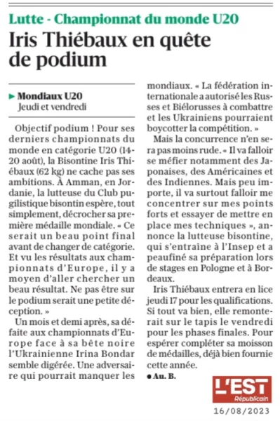 Lutte - Championnat du monde U20