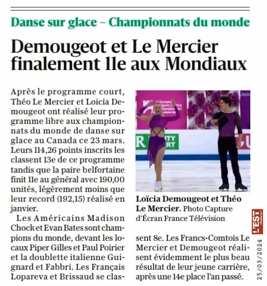 Loïcia et Théo au pied du TOP 10 aux mondiaux de Montréal