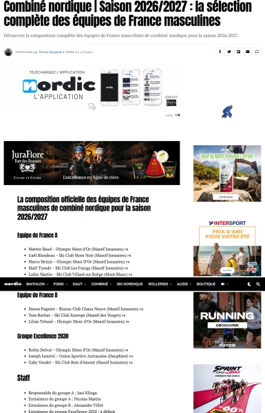 Combine Nordique saison 2026-2027 la sélection complète des équipes de France masculines